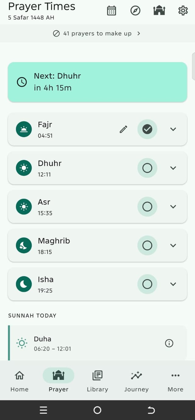 Tahwil prayer times — Fajr to Isha with a next-prayer countdown